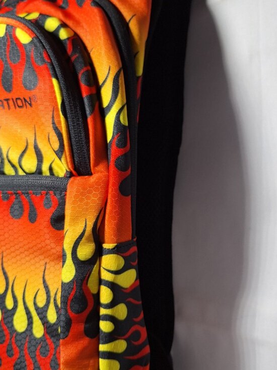 *SALE* Vibedration Hydration Backpack w/o bladder, Flames pattern, Used